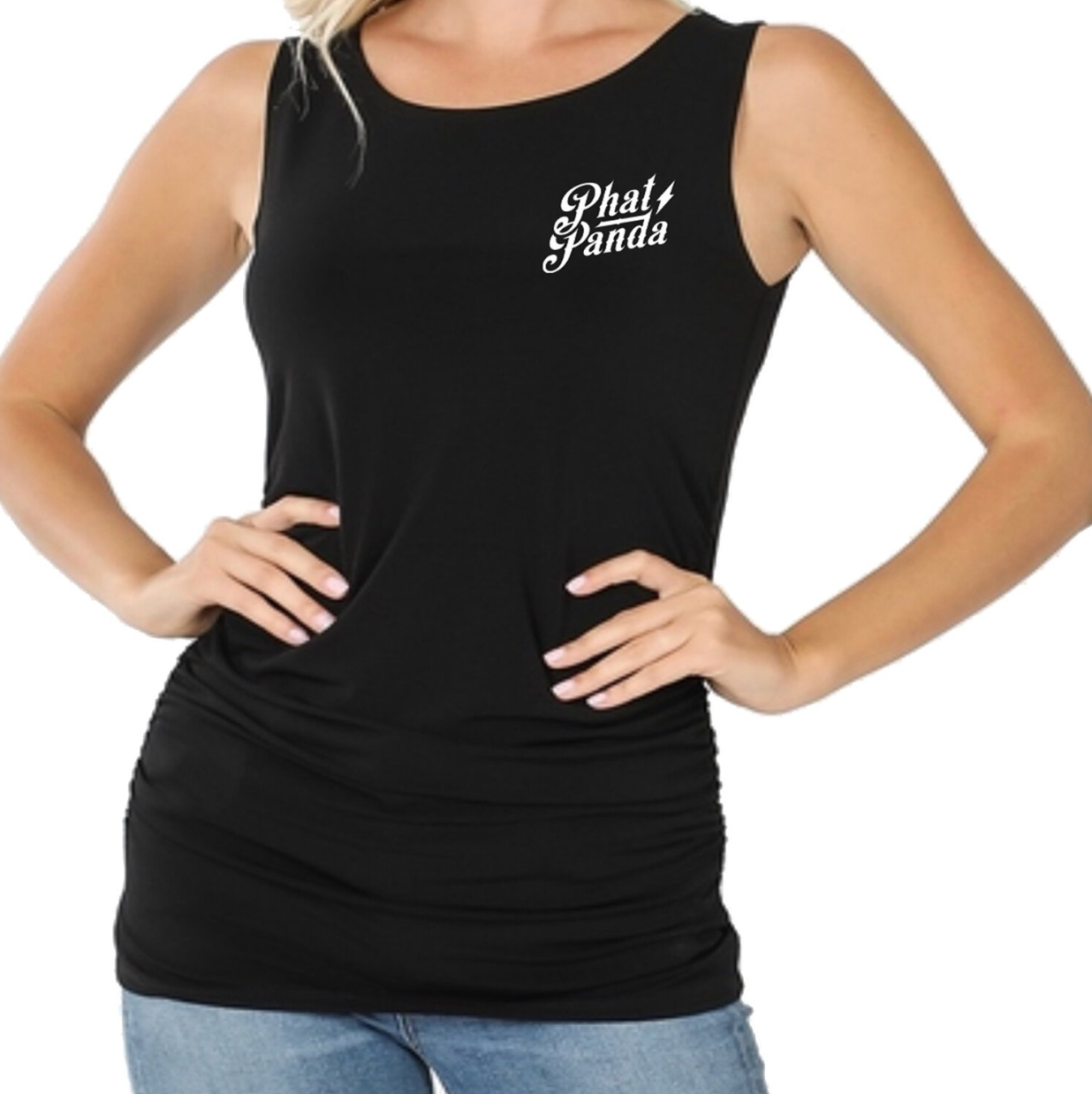 Womens Simple Hype Ruched Plus-Sized Tank (Black)
