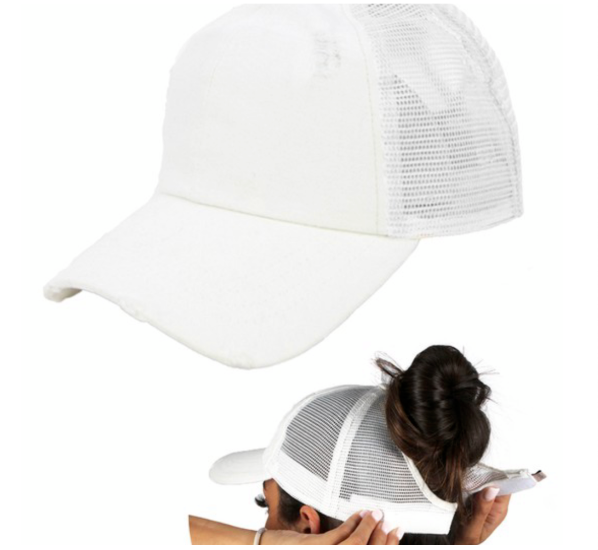 Womens White Ponytail Hat