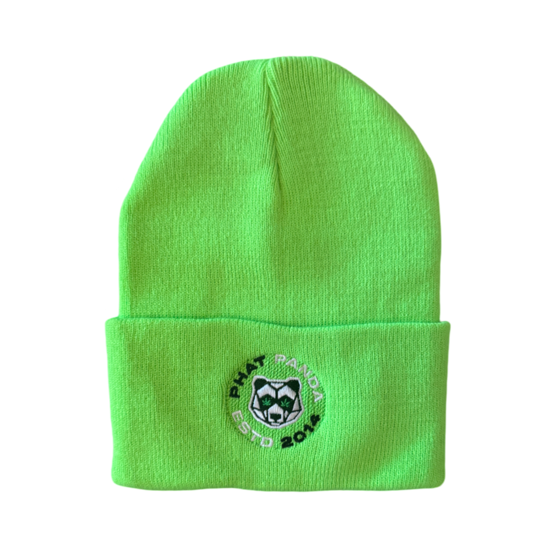 Neon Green Geo Logo Beanie